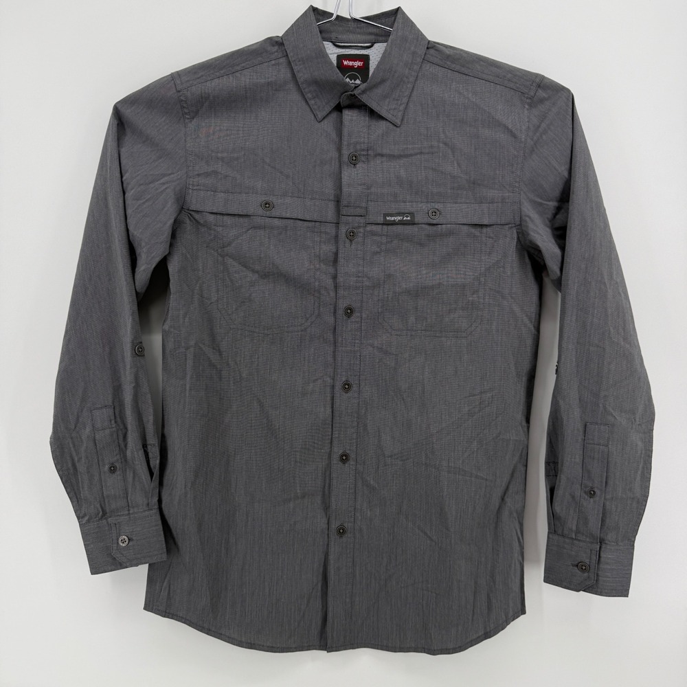 Wrangler Outdoor Shirt Mens S Gray Solid Cotton Blend Stretch Ventilated‎ Back